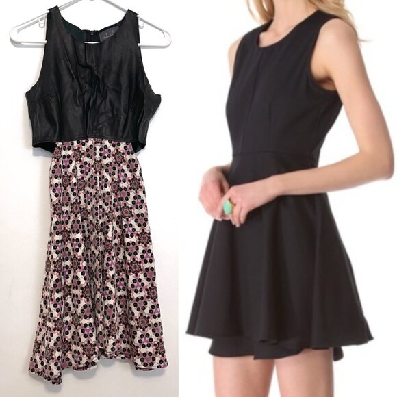 PJK PATTERSON J. KINCAID ANTHROPOLOGIE Black Leather Cutout Mini Fit Flare Dress - Picture 1 of 16